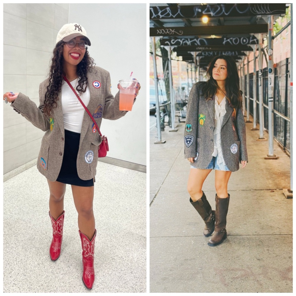 Riley Patchwork Relaxed Blazer Gray Herringbone S… - image 1